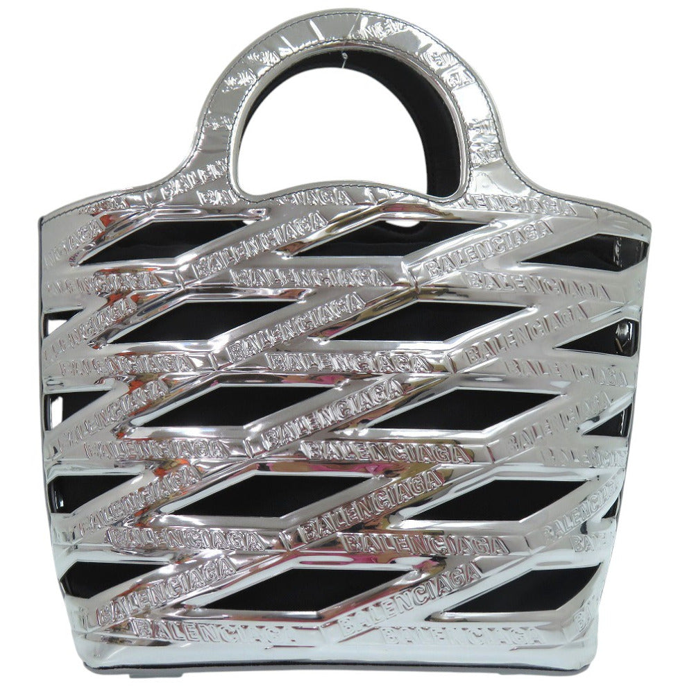 BALENCIAGA Handbag enamel Silver Neo basket Women Used Authentic