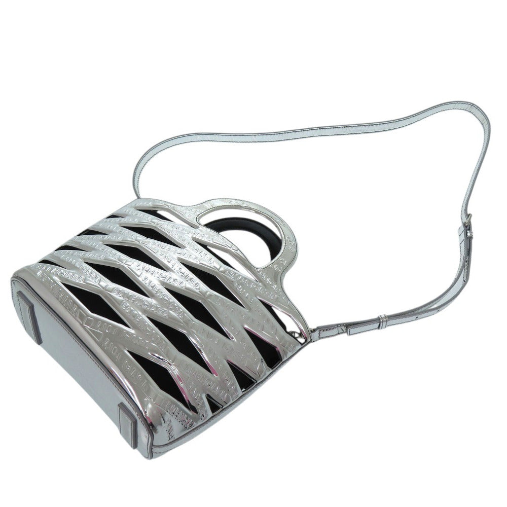 BALENCIAGA Handbag enamel Silver Neo basket Women Used Authentic