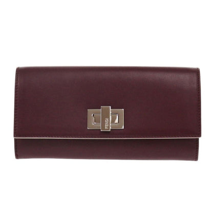 FENDI Long Wallet Purse 8M0377 leather Bordeaux Peekaboo Women Used Authentic