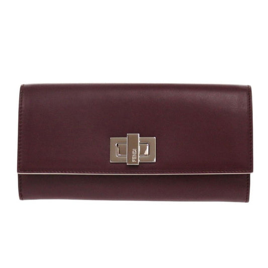 FENDI Long Wallet Purse 8M0377 leather Bordeaux Peekaboo Women Used Authentic