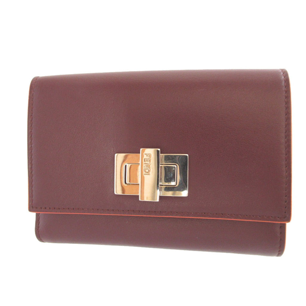 FENDI Bifold Wallet 8M0359 leather Bordeaux W Hook Wallet  Peekaboo unisex(Unisex) Used Authentic