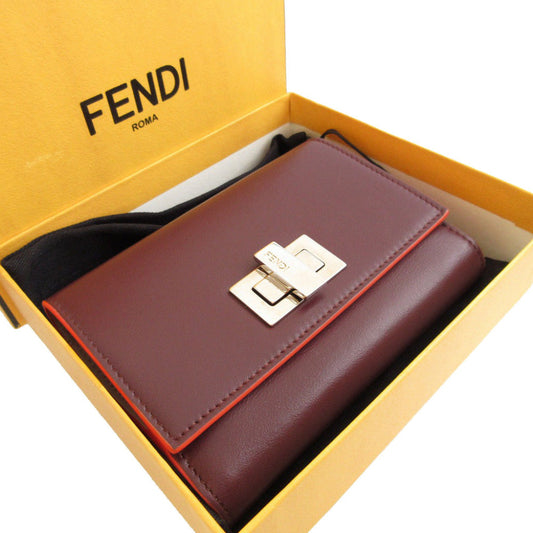 FENDI Bifold Wallet 8M0359 leather Bordeaux W Hook Wallet Peekaboo unisex(Unisex) Used Authentic