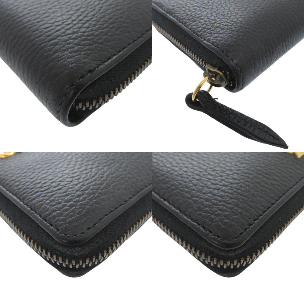 GUCCI Long Wallet Purse 524291 leather black Zip Around GG Marmont Ribbon Women Used Authentic
