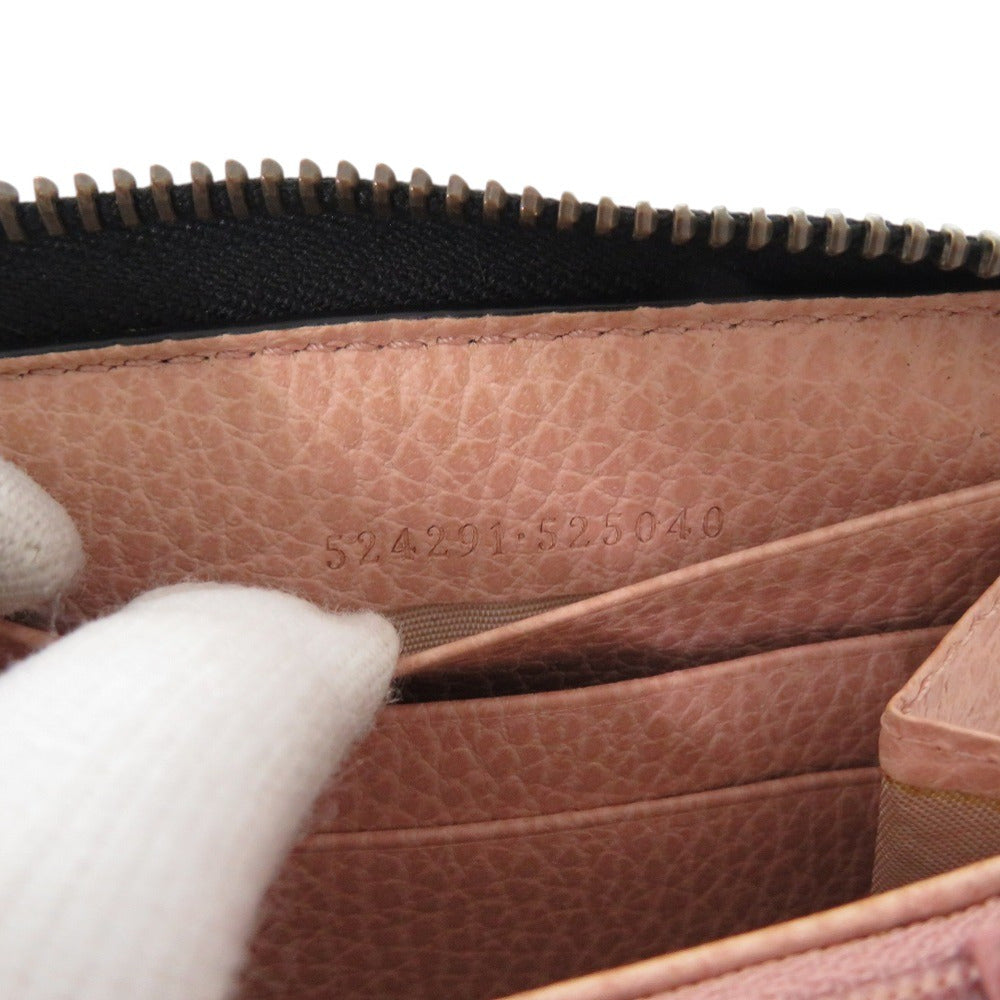 GUCCI Long Wallet Purse 524291 leather black Zip Around GG Marmont Ribbon Women Used Authentic