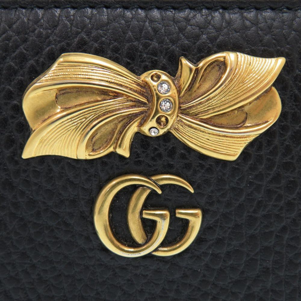 GUCCI Long Wallet Purse 524291 leather black Zip Around GG Marmont Ribbon Women Used Authentic