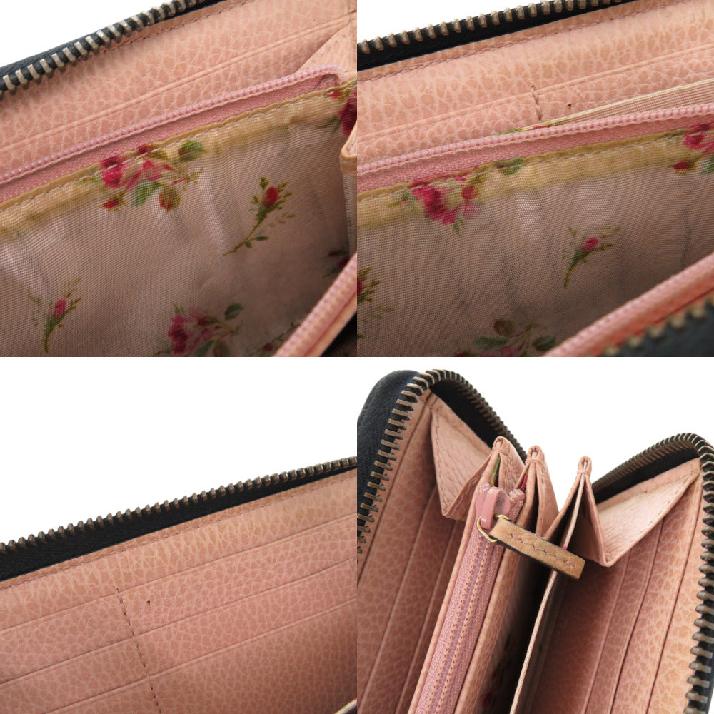 GUCCI Long Wallet Purse 524291 leather black Zip Around GG Marmont Ribbon Women Used Authentic