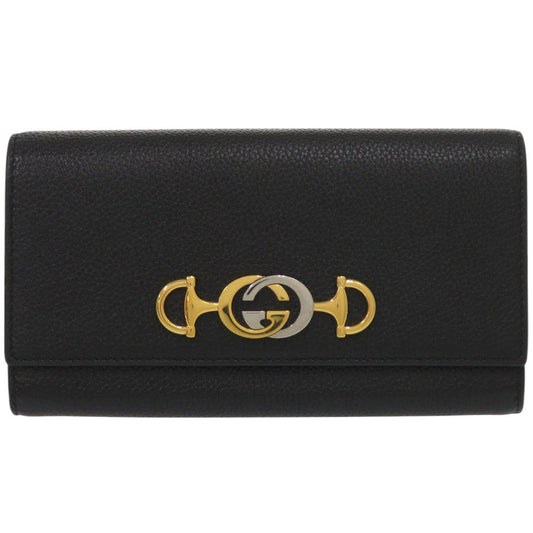 GUCCI Long Wallet Purse 573612 Calfskin black Zumi Women Used Authentic