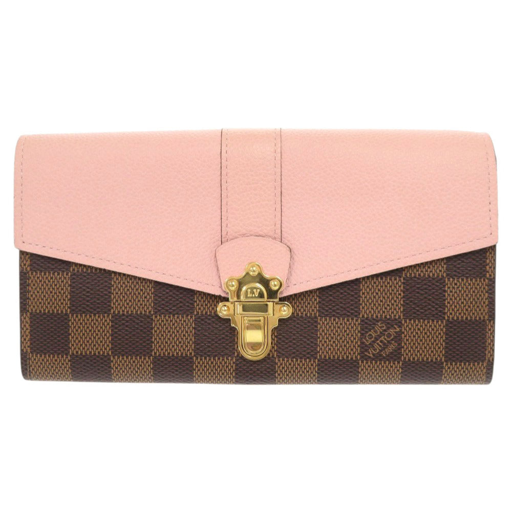 LOUIS VUITTON Long Wallet Purse N64447 Damier canvas Magnolia Damier Portefeuille Clapton Women Used Authentic