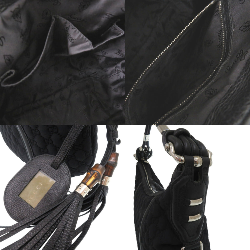 GUCCI Shoulder Bag Nylon black GG logo one belt fringe bamboo horsebit hobo bag unisex(Unisex) Used Authentic
