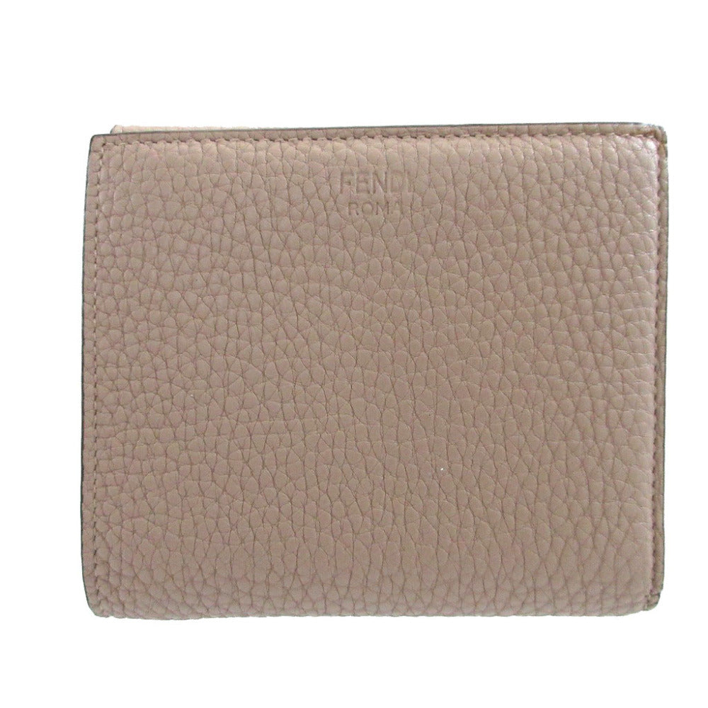FENDI Bifold Wallet 8M0438 leather beige W Hook Wallet  Peekaboo Women Used Authentic