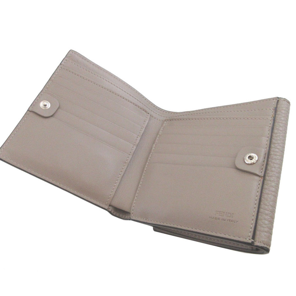FENDI Bifold Wallet 8M0438 leather beige W Hook Wallet  Peekaboo Women Used Authentic