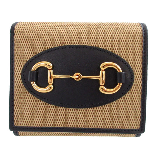 GUCCI Bifold Wallet 621891 Canvas, Leather beige Compact wallet Horsebit 1955 Women Used Authentic