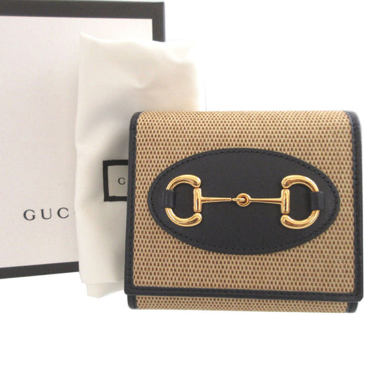 GUCCI Bifold Wallet 621891 Canvas, Leather beige Compact wallet Horsebit 1955 Women Used Authentic