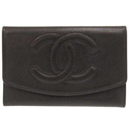 CHANEL Bifold Wallet lambskin black COCO Mark Women Used Authentic