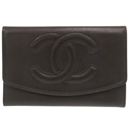 CHANEL Bifold Wallet lambskin black COCO Mark Women Used Authentic