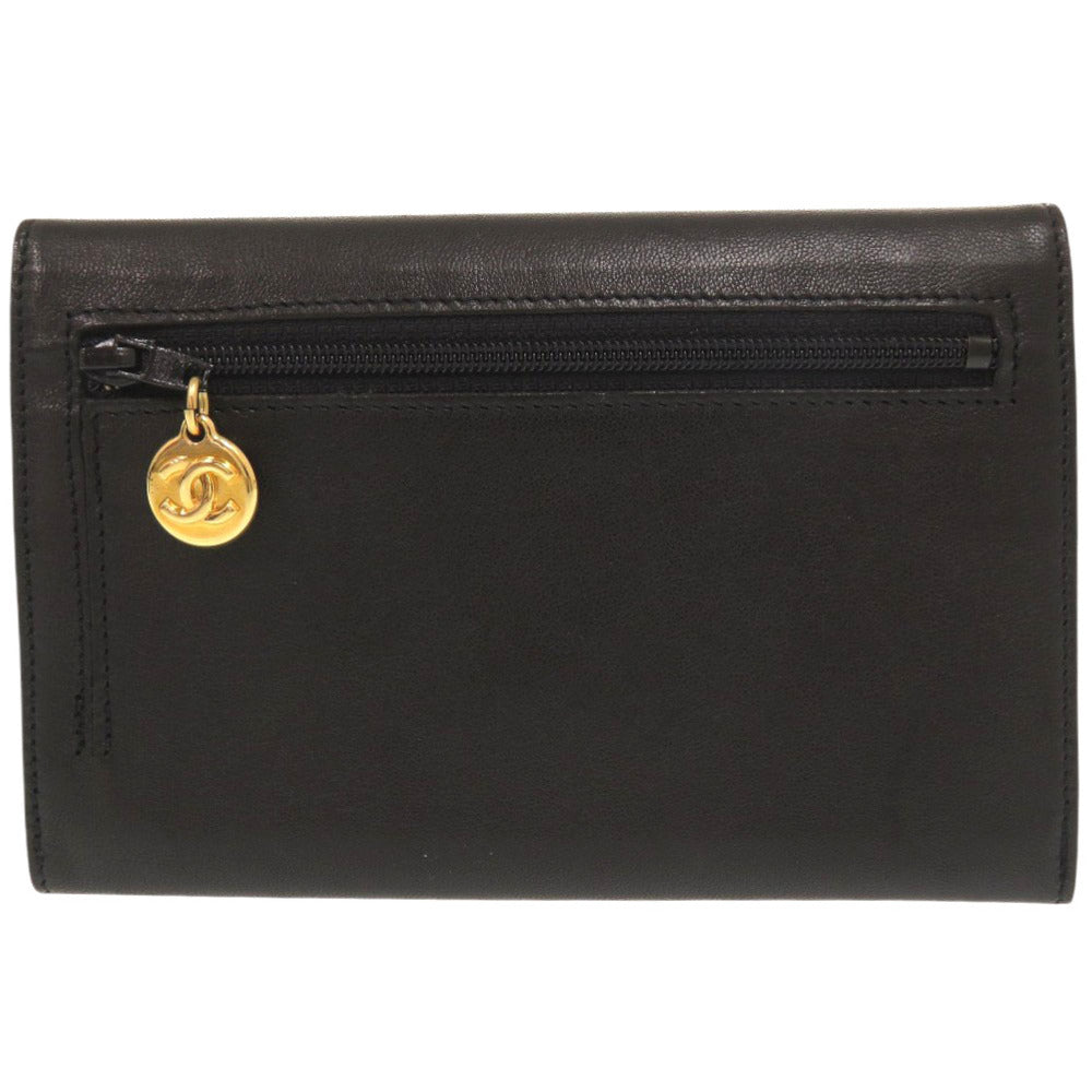 CHANEL Bifold Wallet lambskin black COCO Mark Women Used Authentic