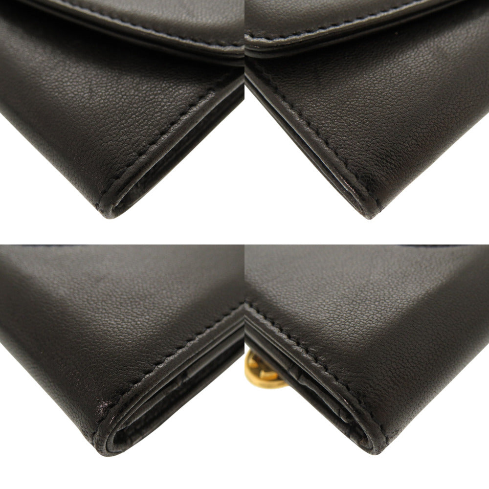 CHANEL Bifold Wallet lambskin black COCO Mark Women Used Authentic