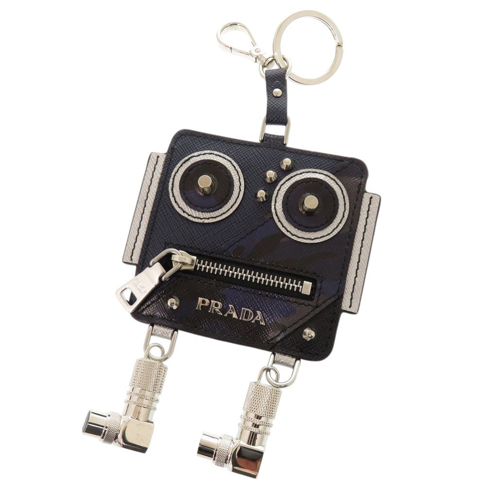 PRADA Coin case Leather, Metal Navy Robot charm with key ring unisex(Unisex) Used Authentic