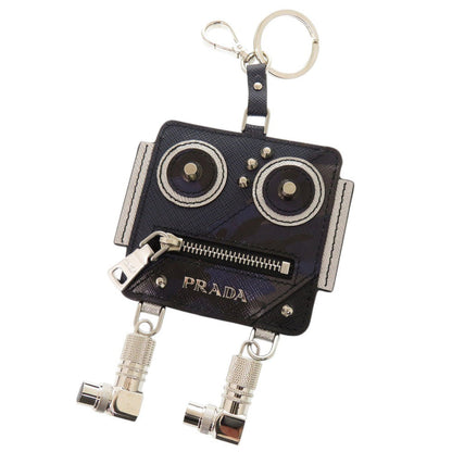 PRADA Coin case Leather, Metal Navy Robot charm with key ring unisex(Unisex) Used Authentic
