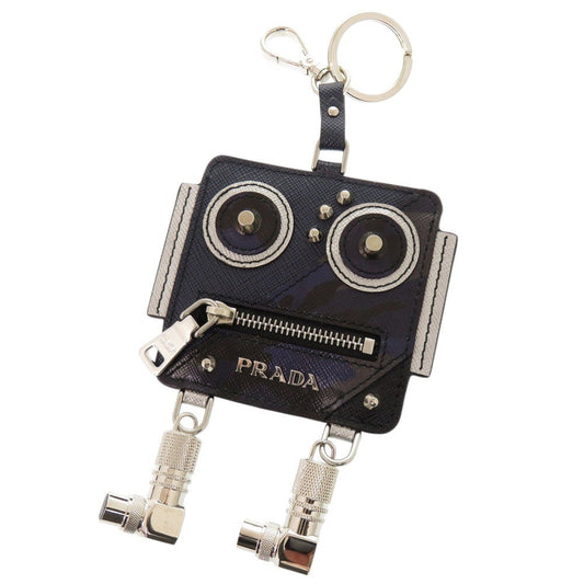 PRADA Coin case Leather, Metal Navy Robot charm with key ring unisex(Unisex) Used Authentic