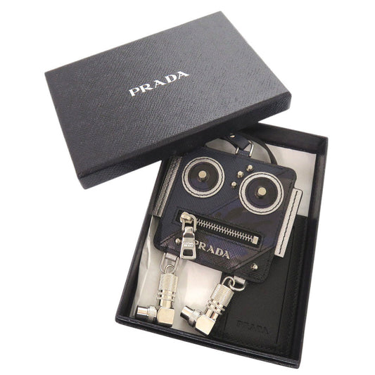 PRADA Coin case Leather, Metal Navy Robot charm with key ring unisex(Unisex) Used Authentic