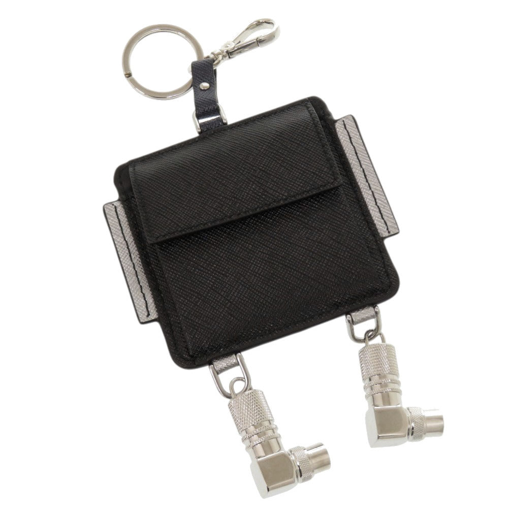 PRADA Coin case Leather, Metal Navy Robot charm with key ring unisex(Unisex) Used Authentic