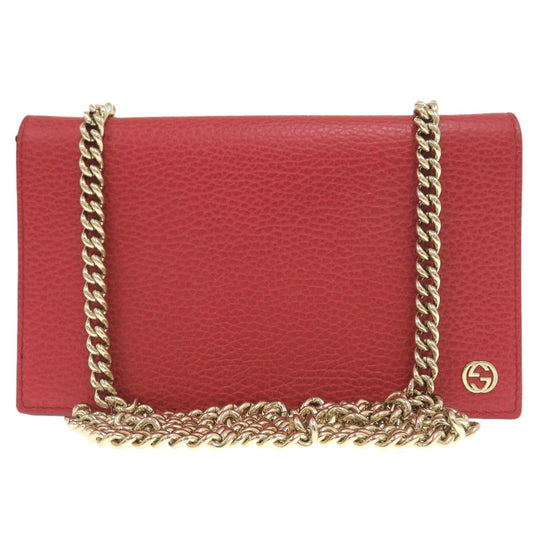 GUCCI Shoulder Bag 466506 leather Red Chain wallet Interlocking G Women Used Authentic