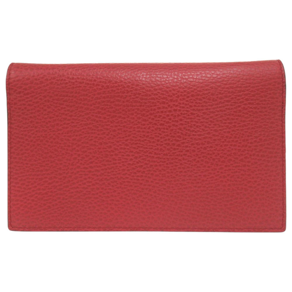GUCCI Shoulder Bag 466506 leather Red Chain wallet Interlocking G Women Used Authentic
