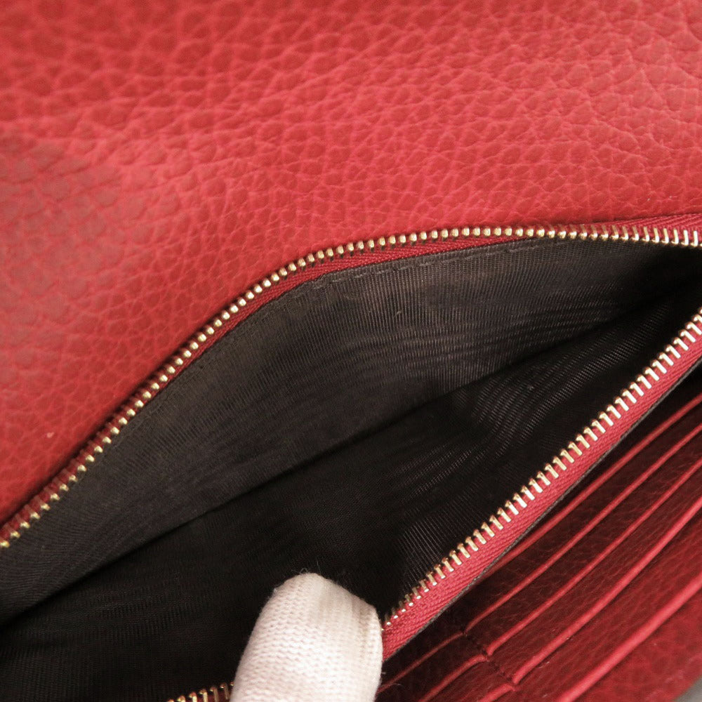 GUCCI Shoulder Bag 466506 leather Red Chain wallet Interlocking G Women Used Authentic
