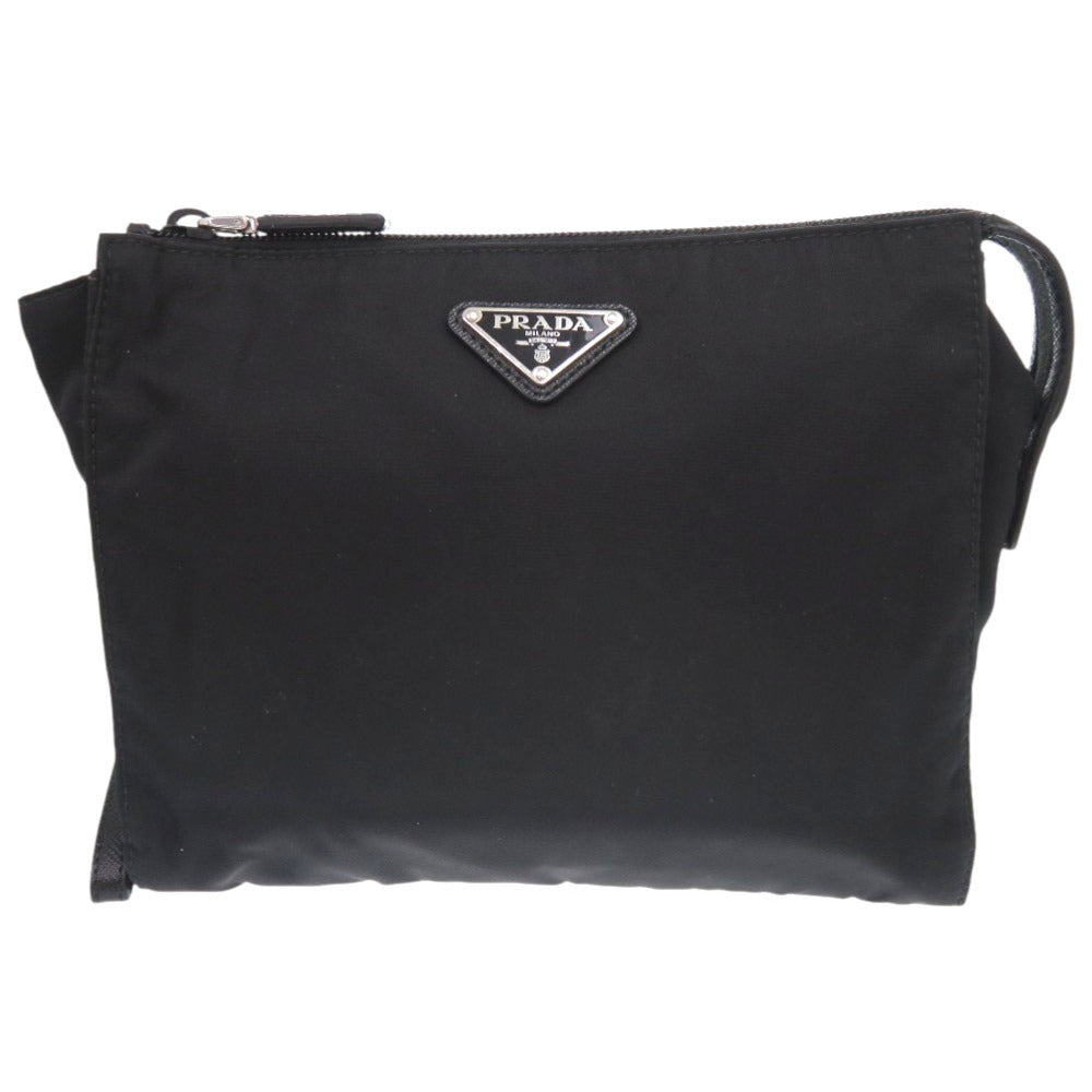 PRADA Clutch bag 2NE789 Nylon, Leather black Triangle logo unisex(Unisex) Used Authentic
