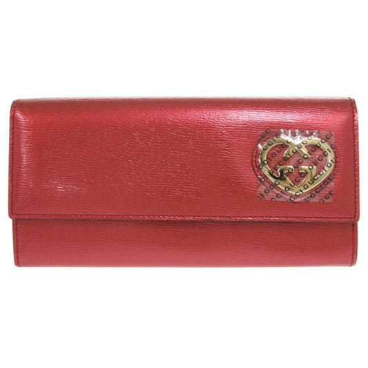 GUCCI Long Wallet Purse 245728 Patent leather Red Lovely heart Women Used Authentic