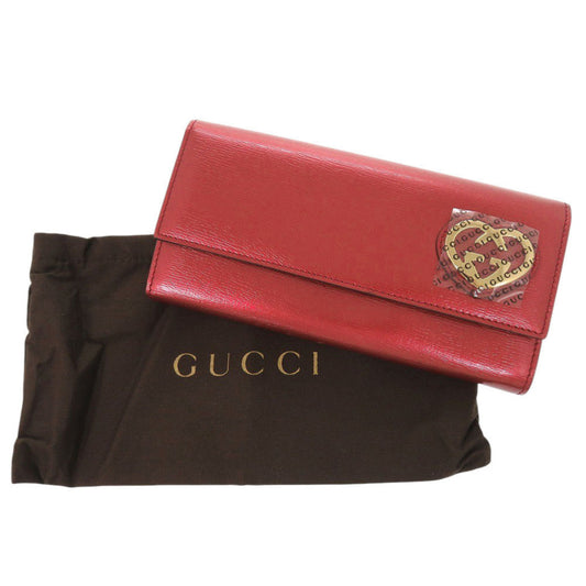 GUCCI Long Wallet Purse 245728 Patent leather Red Lovely heart Women Used Authentic