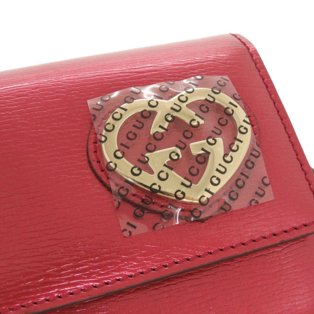 GUCCI Long Wallet Purse 245728 Patent leather Red Lovely heart Women Used Authentic