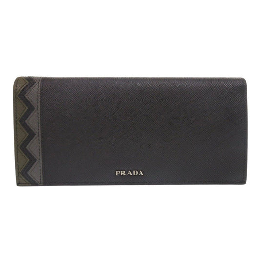 PRADA Long Wallet Purse 2MV836 leather black Bifold Walletlong wallet Safiano mens Used Authentic
