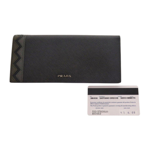 PRADA Long Wallet Purse 2MV836 leather black Bifold Walletlong wallet Safiano mens Used Authentic
