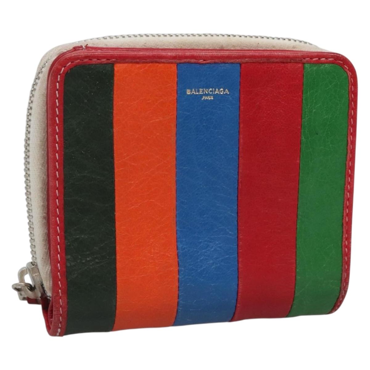 BALENCIAGA Bifold Wallet Leather Multicolor Red Silver