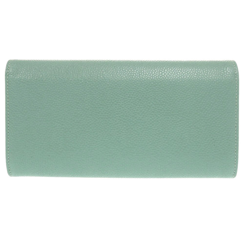 CHANEL Long Wallet Purse Caviar skin Mint green COCO Mark Women Used Authentic
