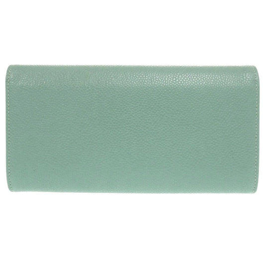 CHANEL Long Wallet Purse Caviar skin Mint green COCO Mark Women Used Authentic