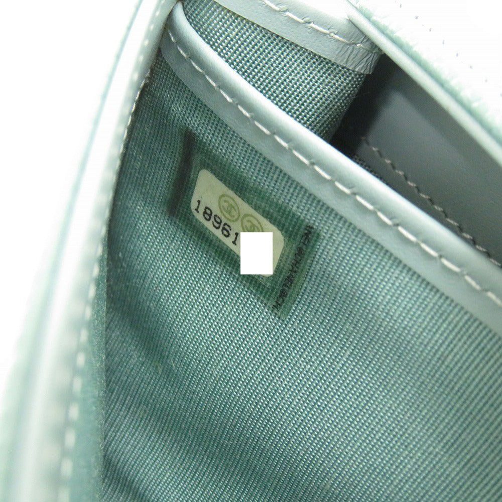CHANEL Long Wallet Purse Caviar skin Mint green COCO Mark Women Used Authentic