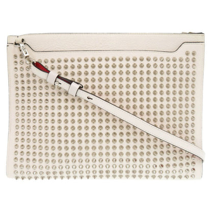 Christian Louboutin Shoulder Bag leather white 2WAY clutch bag Sky Pouch Spike Studs Women Used Authentic