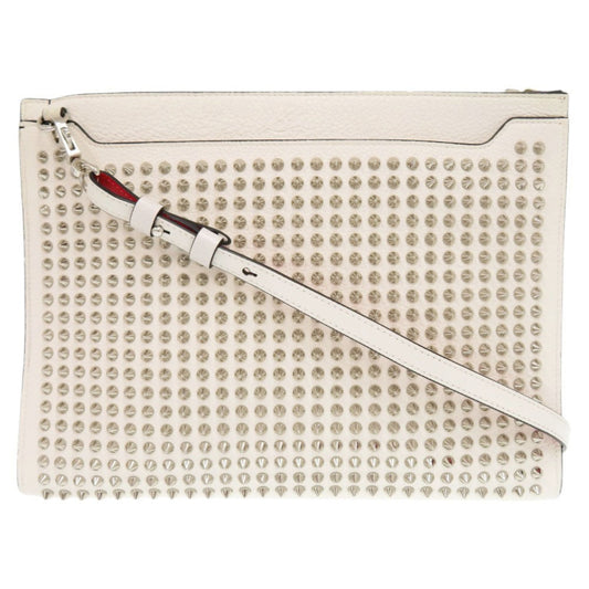Christian Louboutin Shoulder Bag leather white 2WAY clutch bag Sky Pouch Spike Studs Women Used Authentic