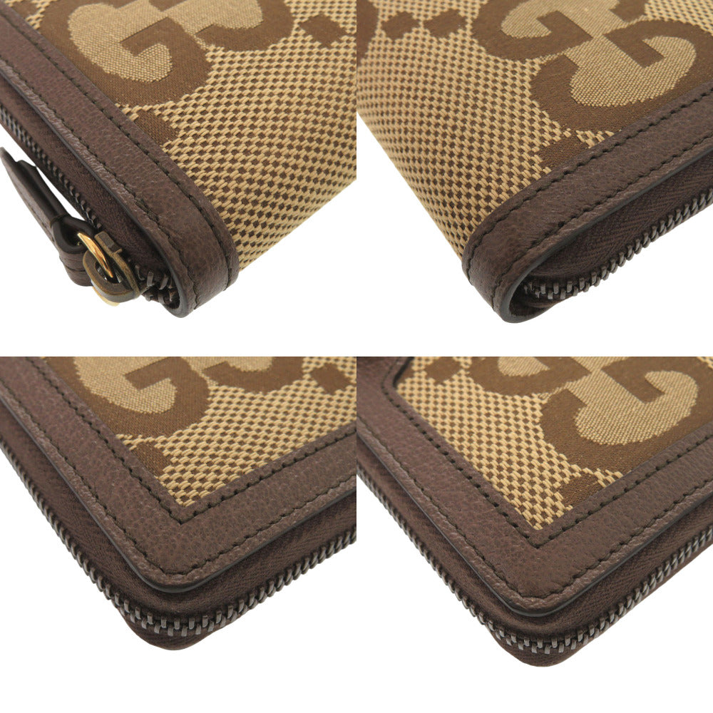 GUCCI Long Wallet Purse 658634 Canvas, Leather Brown Zip Around Jumbo GG Bamboo Women Used Authentic
