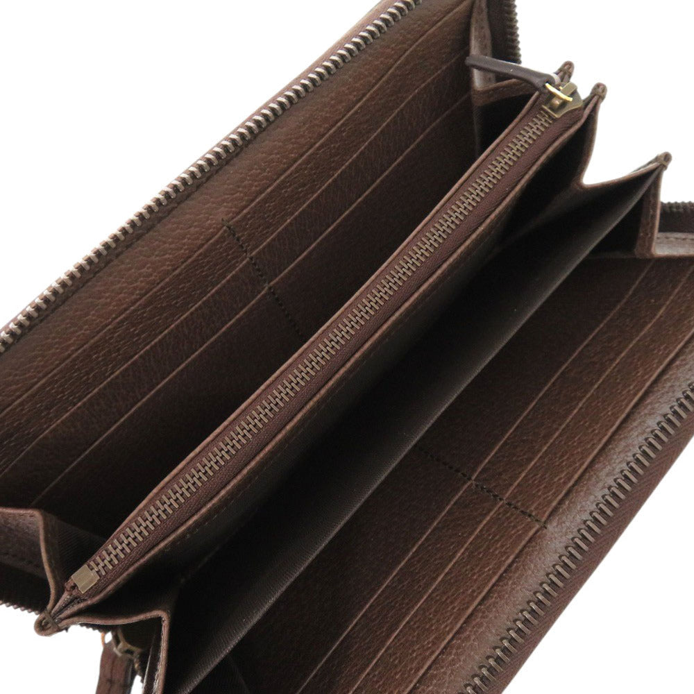 GUCCI Long Wallet Purse 658634 Canvas, Leather Brown Zip Around Jumbo GG Bamboo Women Used Authentic