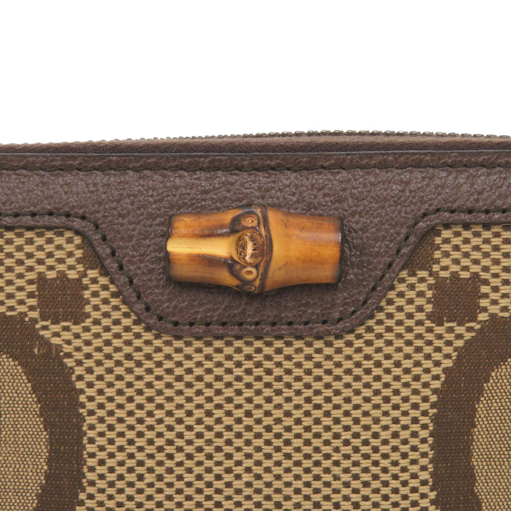 GUCCI Long Wallet Purse 658634 Canvas, Leather Brown Zip Around Jumbo GG Bamboo Women Used Authentic