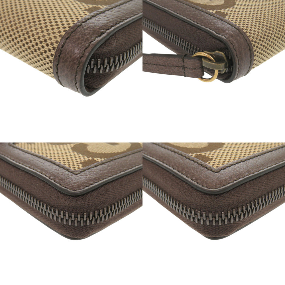 GUCCI Long Wallet Purse 658634 Canvas, Leather Brown Jumbo GG Bamboo Women Used Authentic