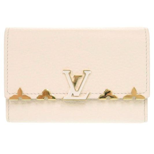LOUIS VUITTON Tri-fold wallet M11363 Taurillon Clemence Leather Beige pink Portefeuille Capcine Compact Women Used Authentic