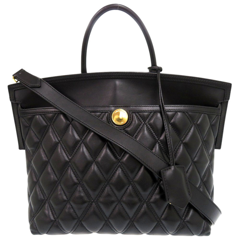 BURBERRY Handbag leather black 2WAY Women Used Authentic