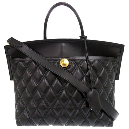 BURBERRY Handbag leather black 2WAY Women Used Authentic