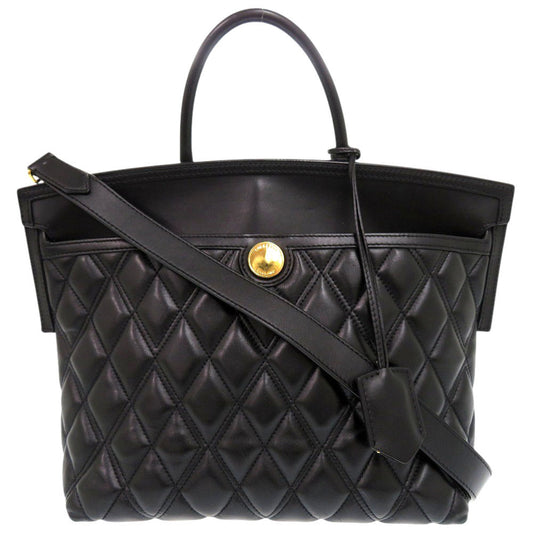 BURBERRY Handbag leather black 2WAY Women Used Authentic