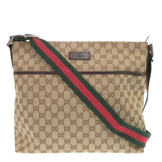 GUCCI Shoulder Bag 189751 GG canvas beige Sherry line Women Used Authentic